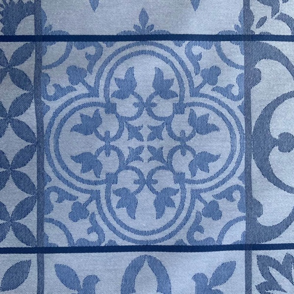 Blue Tiles Damask Extra Wide French Oilcloth. 175 cms.