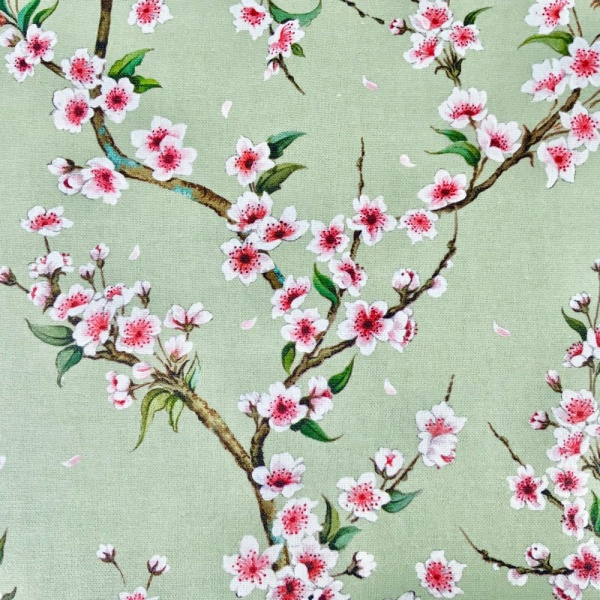 Cherry Blossom Oilcloth in Green