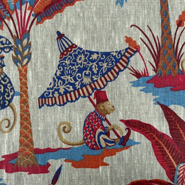 Exotic Monkey French Oilcloth in Terracotta
