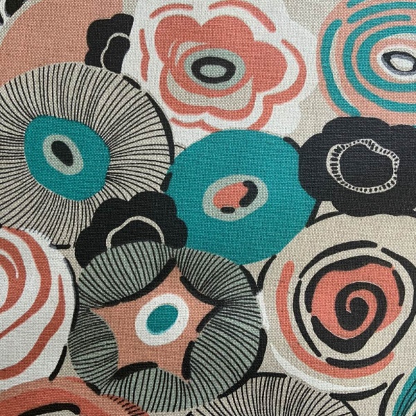 Twiggy French Oilcloth in Coral & Turquoise
