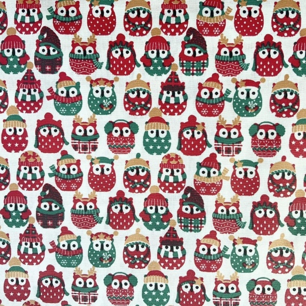 Christmas Owls  Extra Wide French Oilcloth