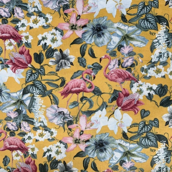 Florida Flamingos  Extra Wide French Oilcloth in Curry