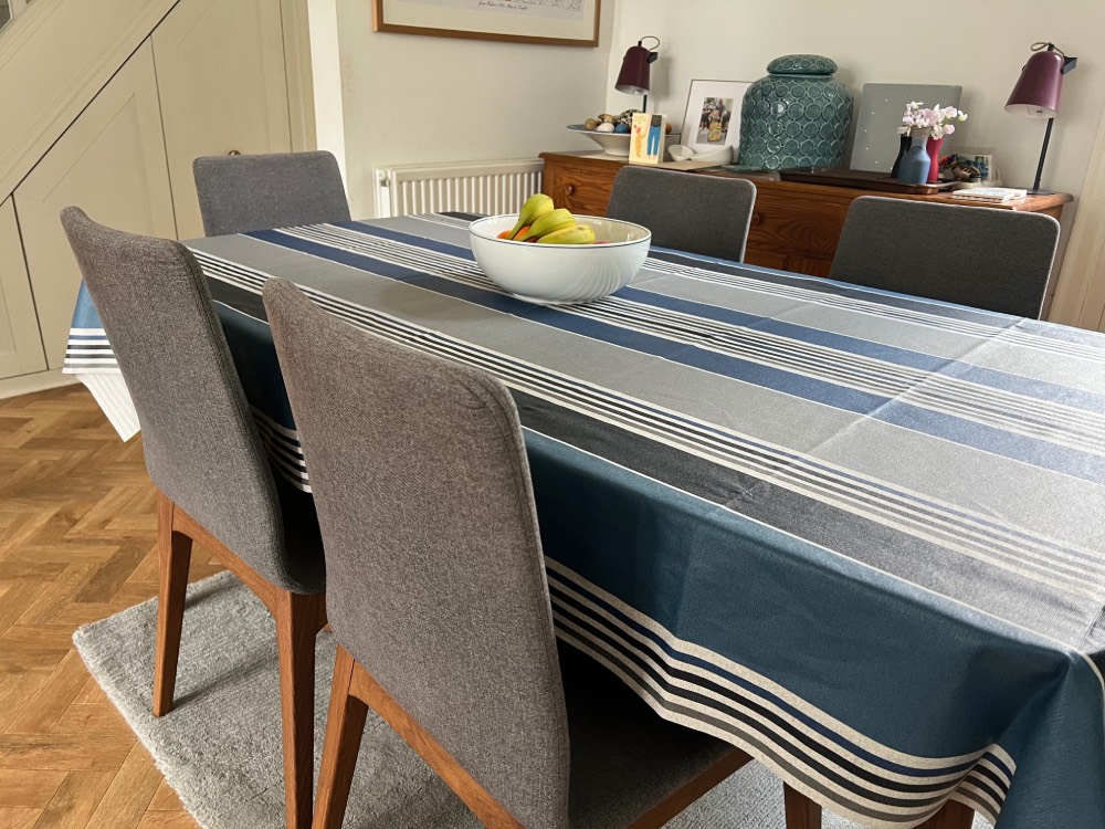 Bilbao Extra Wide French Striped Oilcloth in Blue