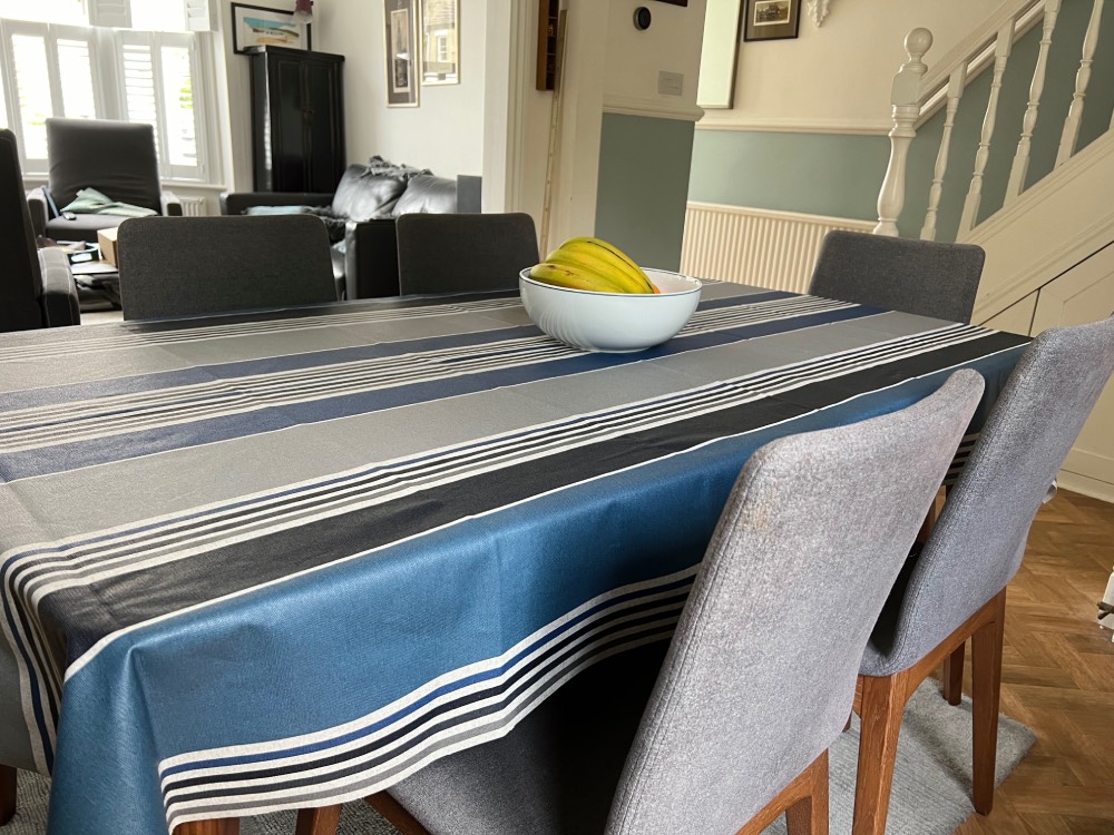 Bilbao Extra Wide French Striped Oilcloth in Blue