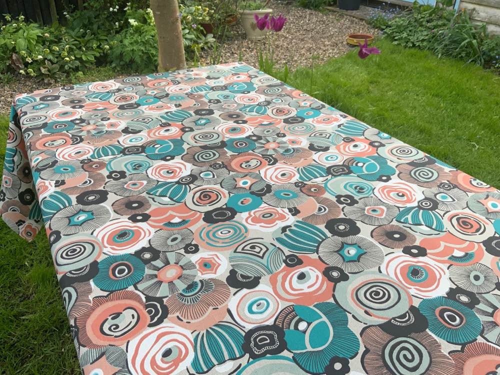 Twiggy French Oilcloth in Coral & Turquoise