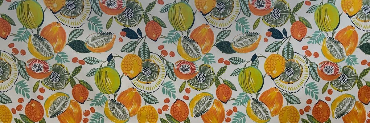 Citrus Fruits Extra Wide Acrylic Oilcloth in Yellow
