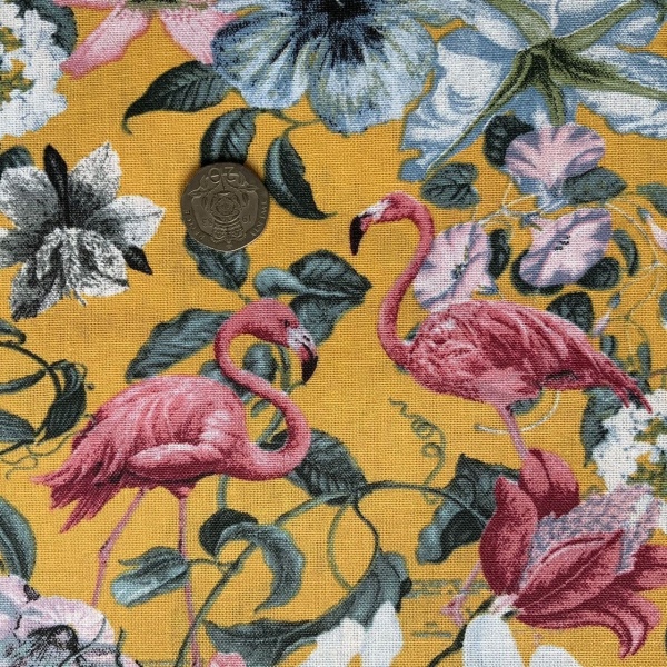 Florida Flamingos  Extra Wide French Oilcloth in Curry