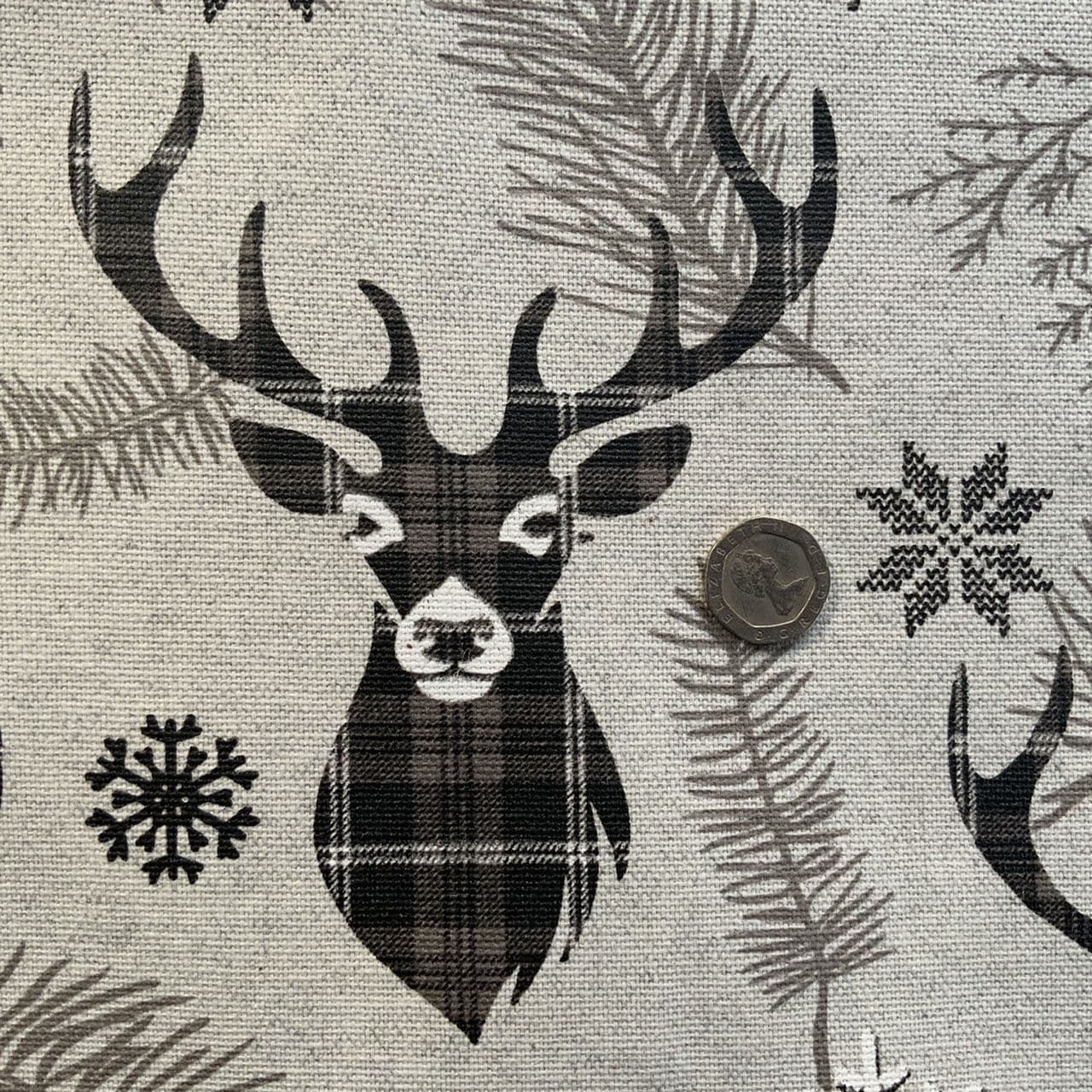 Reindeer Extra Wide Christmas Oilcloth in Natural