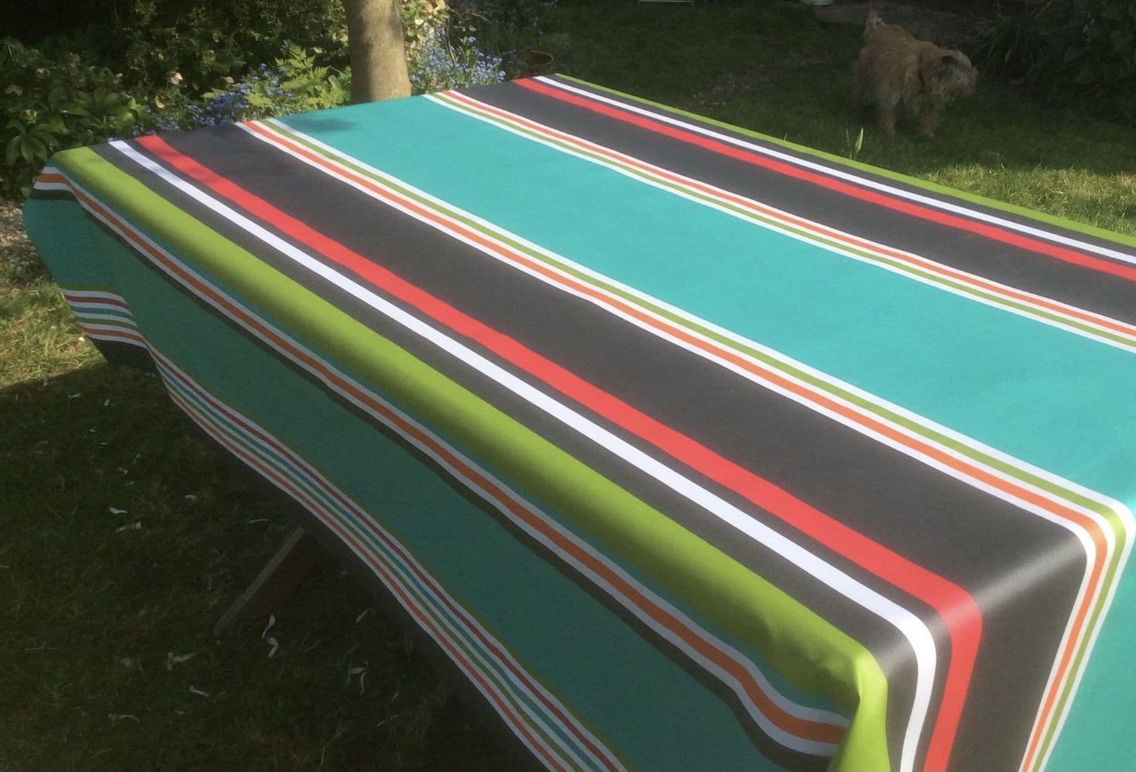 Summers Stripe Extra Wide Acrylic Oilcloth in Jade