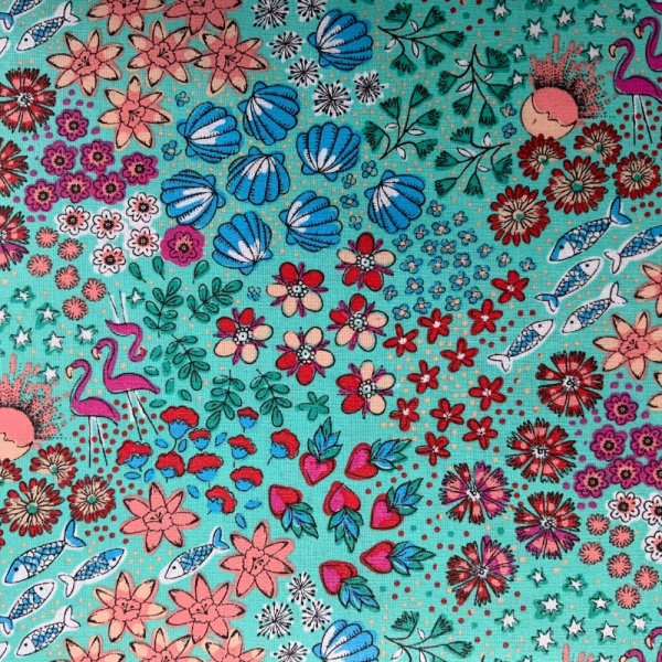 Summer Vibes Extra Wide French Oilcloth in Turquoise